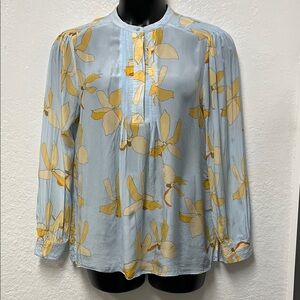 Reiss "Phoenix" Light Blue Long Sleeve Reef Print Blouse Size 10